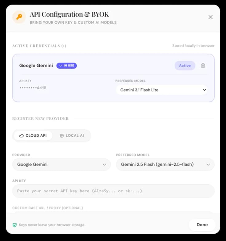 Bring-Your-Own-Key (BYOK) for AI features